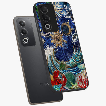 Universe Underwater Spark Glass Case displayed in angled mockup highlighting glowing aquatic design with celestial aesthetic.