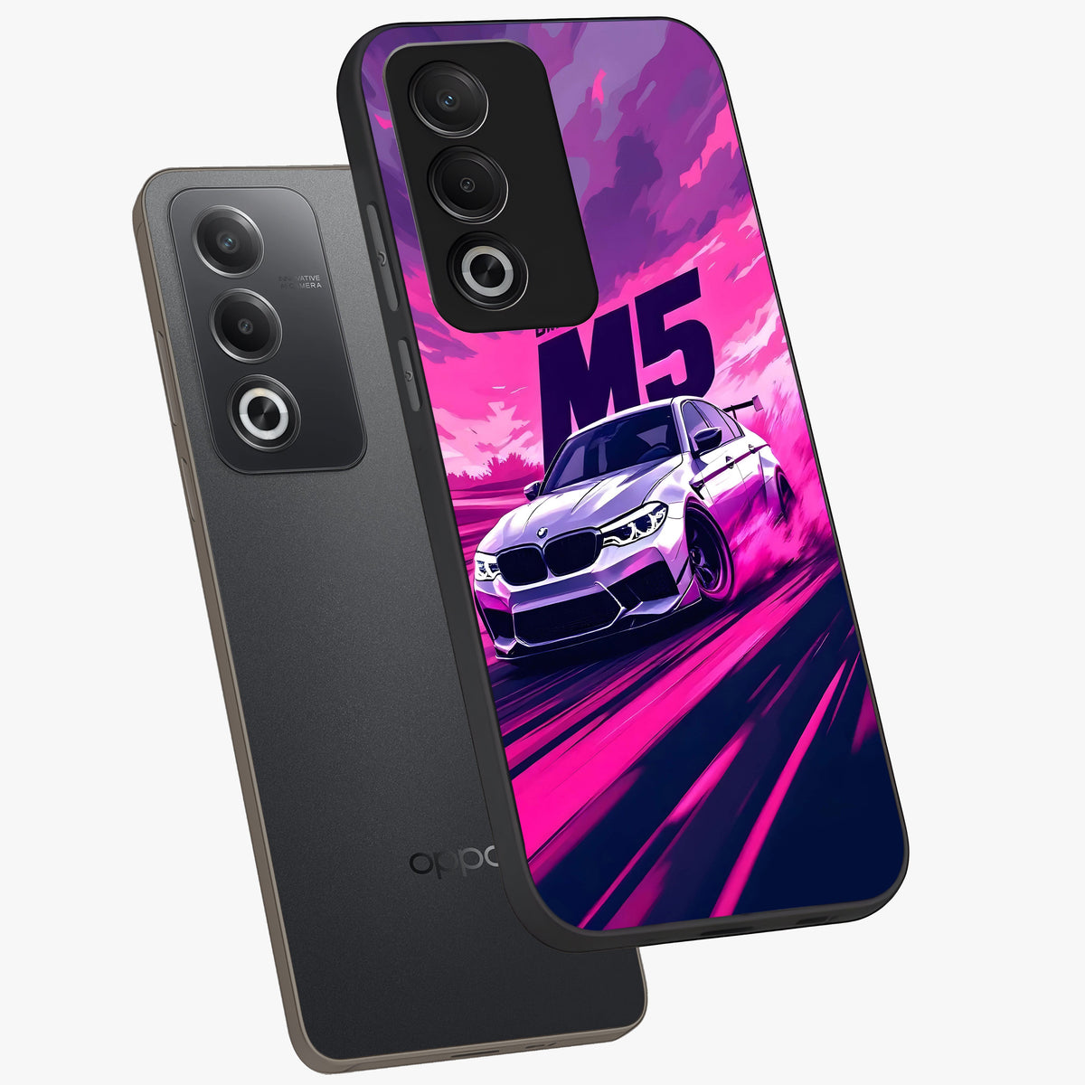 Velocity Drift Pulse Glass Case displayed in angled mockup highlighting dynamic drift design with sporty automotive aesthetic.
