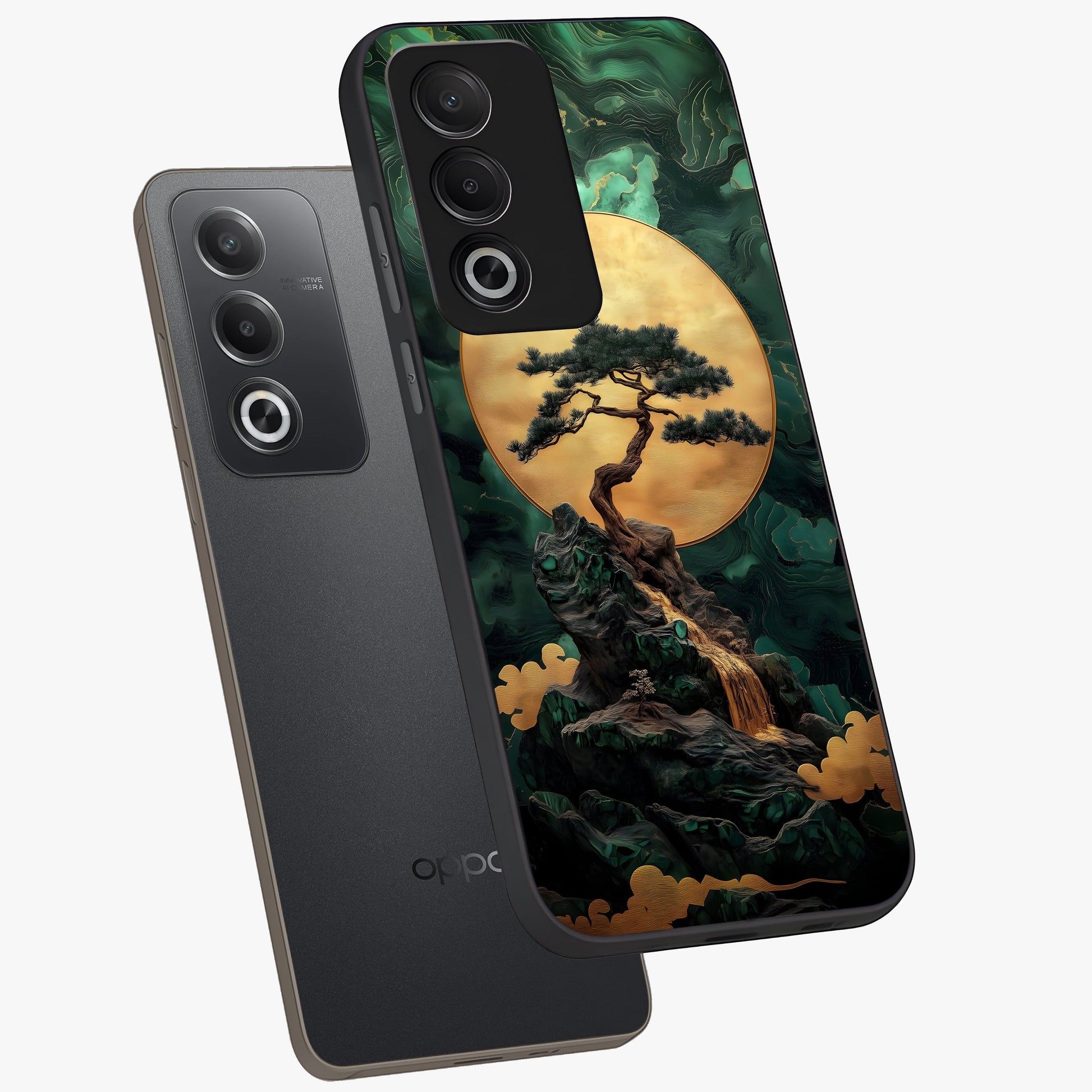 Zen Moon Rise Glass Case displayed in angled mockup highlighting peaceful lunar design with zen aesthetic style.