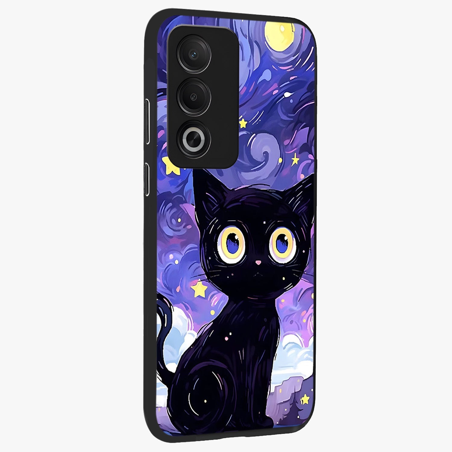 Abstract Cat Art Glass Case upright view showcasing creative feline illustration and aesthetic artistic style.