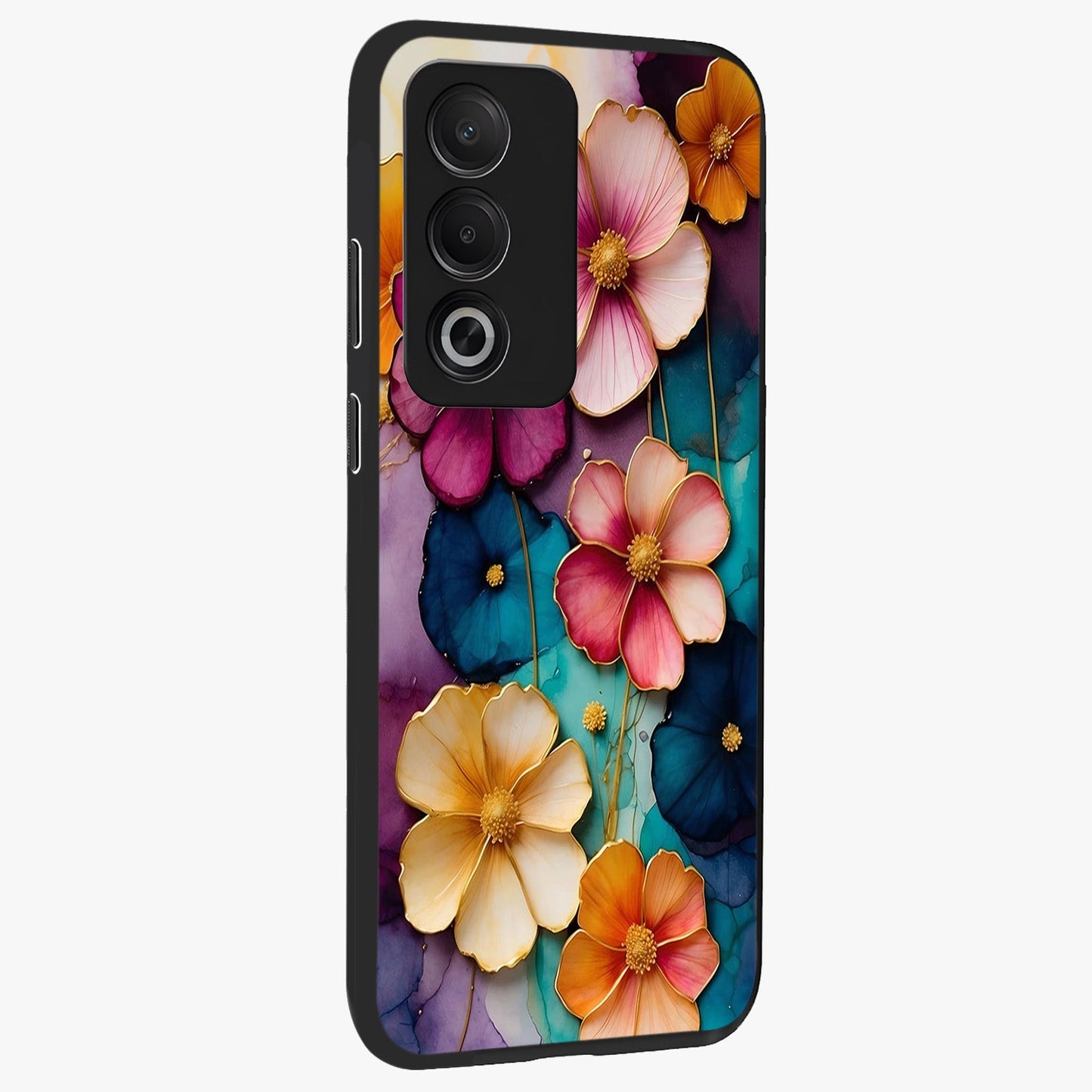 Artlyn Grace Flower Pattern Glass Case upright view showcasing graceful floral artwork with aesthetic botanical style.