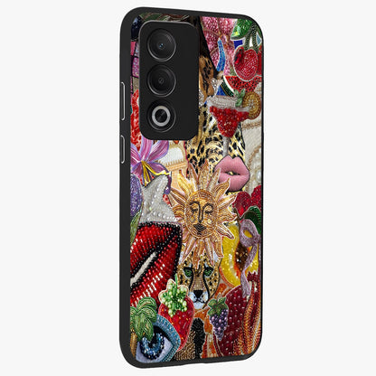 Beaded Fashion Jungle Glass Case upright view showcasing tropical jungle aesthetic with decorative bead elements.