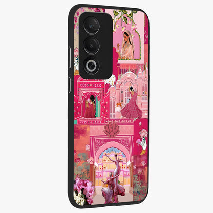 Blossoms of Rajasthan Glass Case upright view showcasing colorful floral design inspired by traditional Indian art.