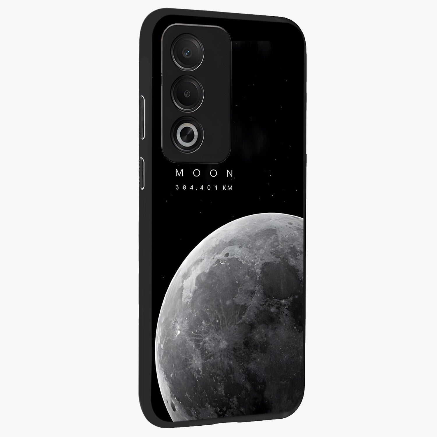 Cosmic Moon Glow Glass Case upright view showcasing luminous moon illustration with dreamy cosmic style.