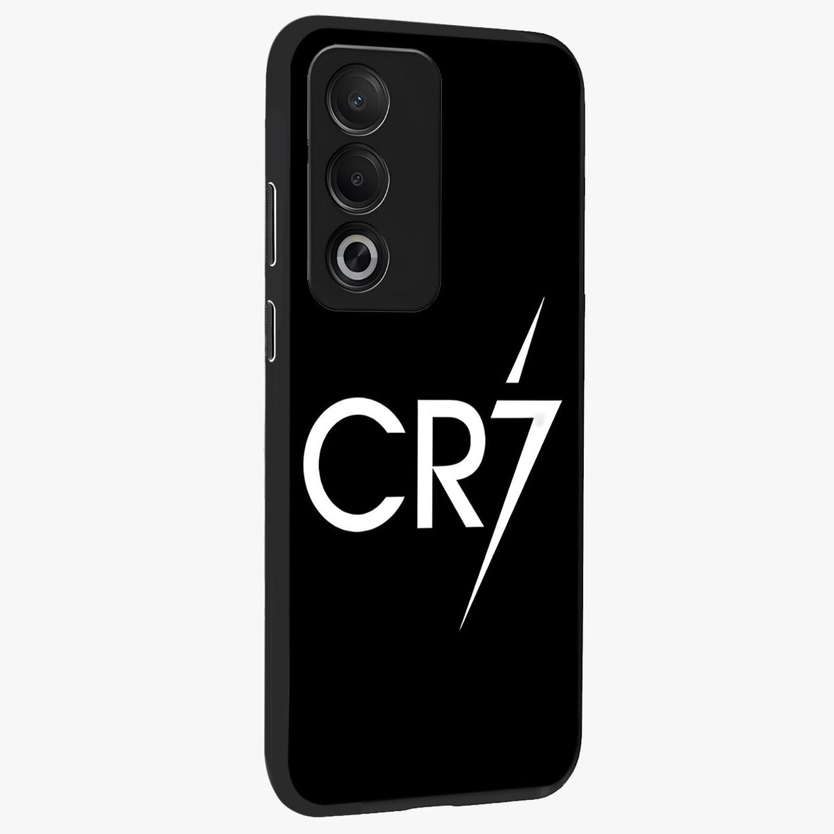 Cr7 Elite Strike Glass Case upright view showcasing energetic football inspired design with modern sports aesthetic.