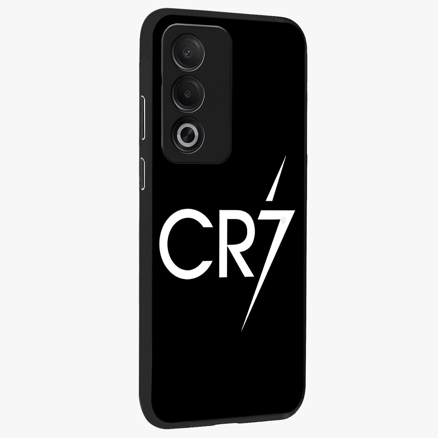 Cr7 Elite Strike Glass Case upright view showcasing energetic football inspired design with modern sports aesthetic.