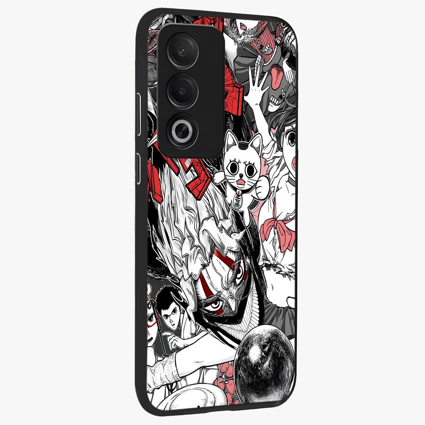 Crimson Chaos Panel Glass Case upright view showcasing intense crimson artwork with dramatic aesthetic style.