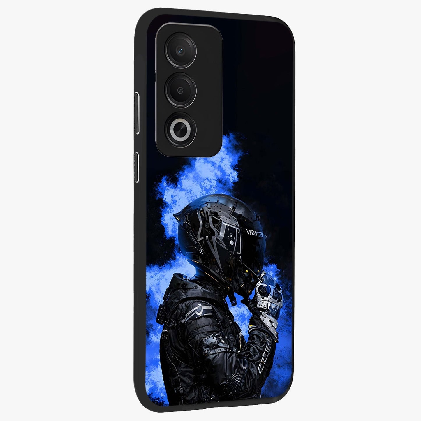 Cyber Sentinel Protocol Glass Case upright view showcasing advanced cyber sentinel artwork with futuristic tech theme.