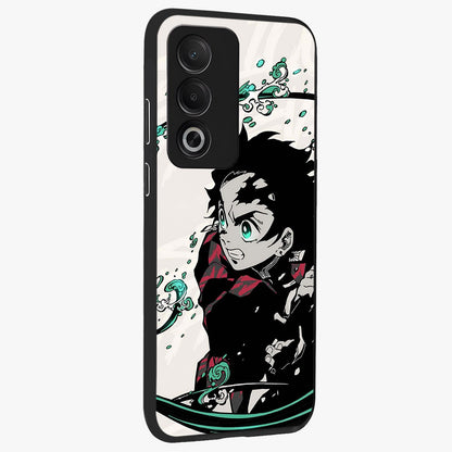 Demon Slayer Glass Case upright view showcasing powerful anime artwork with intense warrior theme.