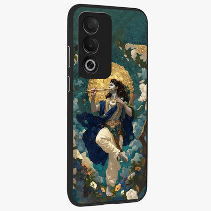 Divine Krishna Art Glass Case upright view showcasing divine Krishna artwork with sacred artistic theme.