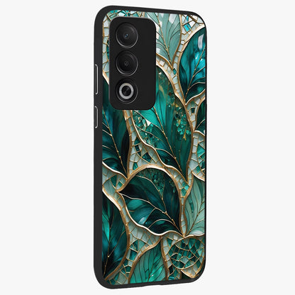 Emerald Leaf Glass Glass Case upright view showcasing fresh green leaf artwork with calming nature inspired style.