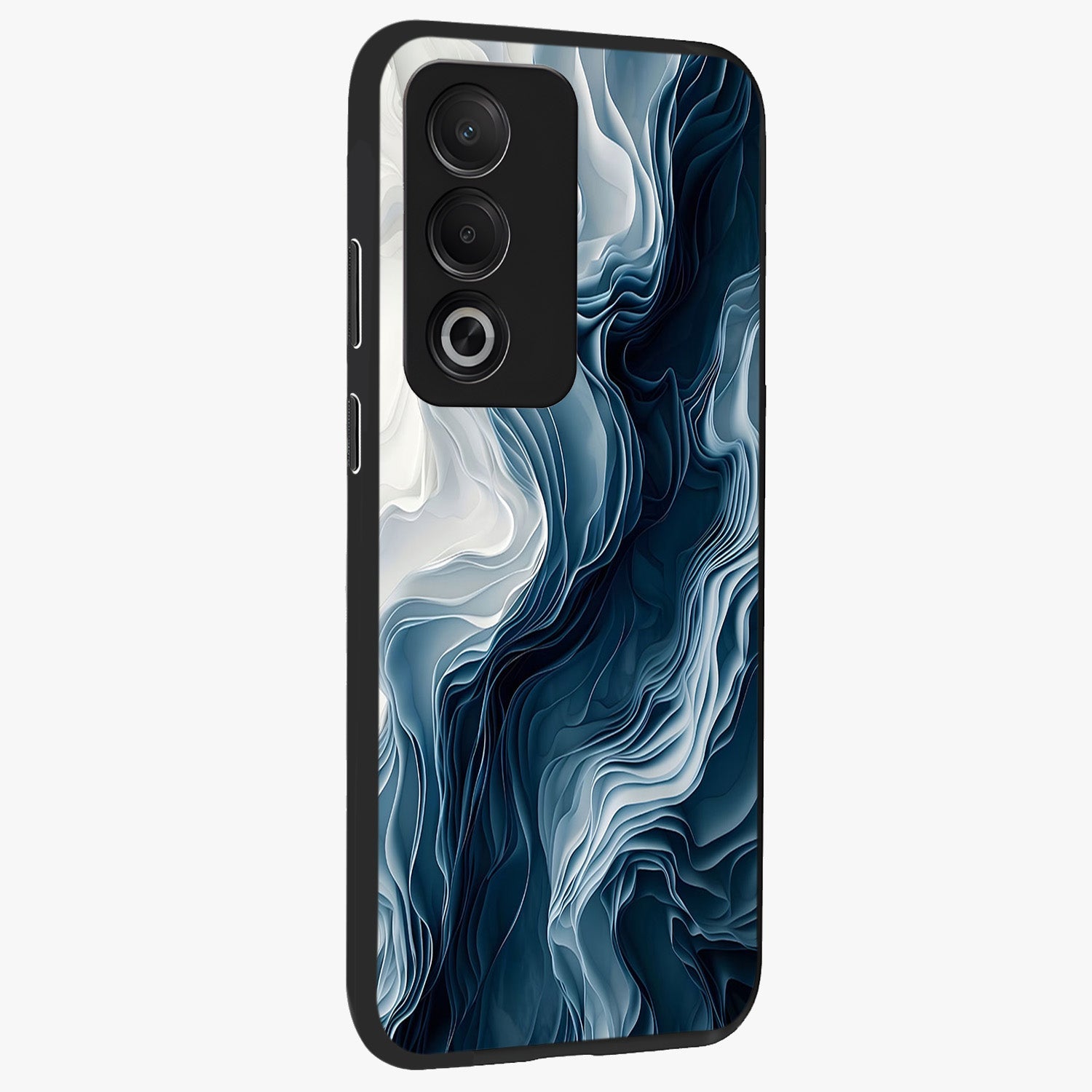 Ethereal Paper Marble Glass Case upright view showcasing smooth marble artwork with refined minimalist theme.