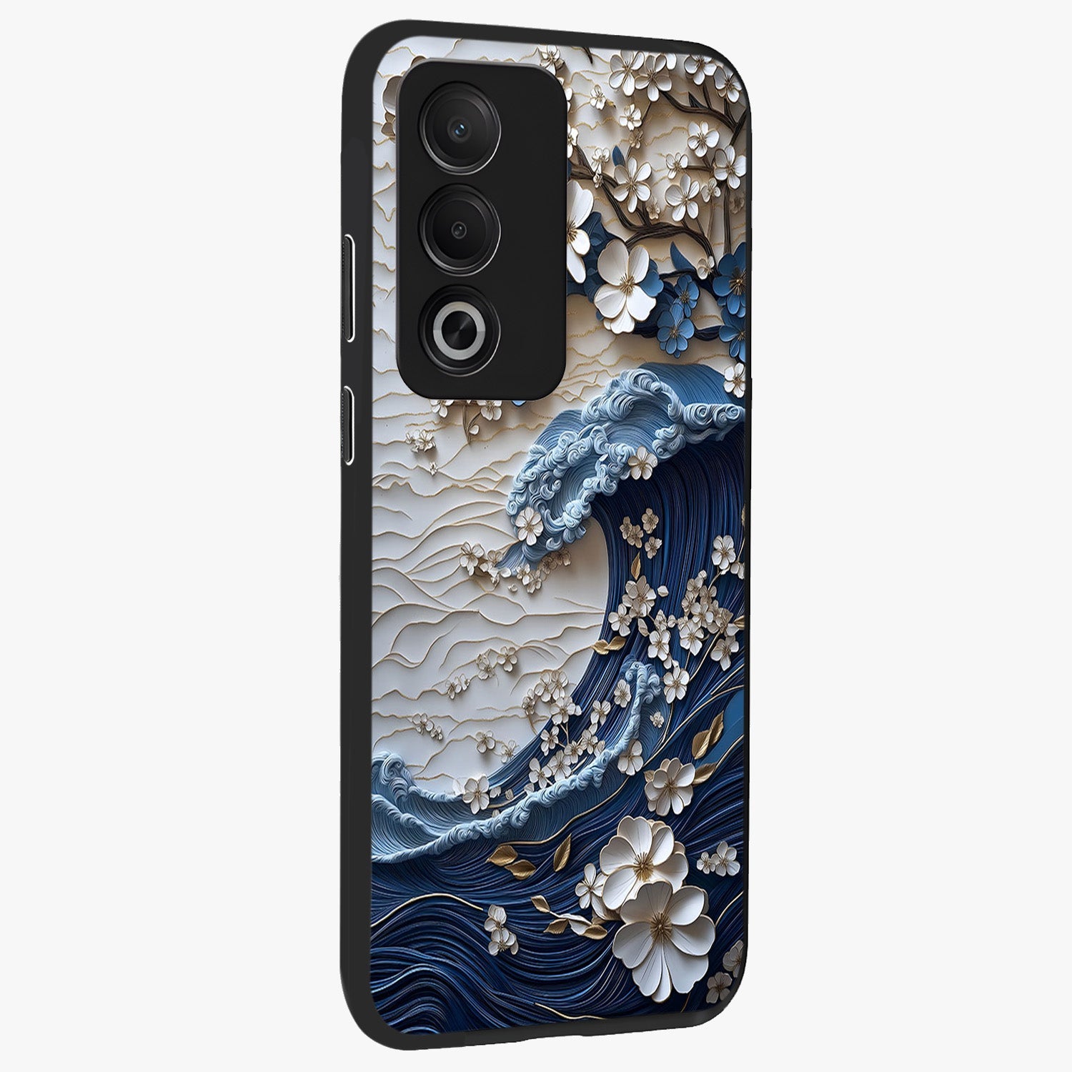 Floral Wave Origami Glass Case upright view showcasing creative floral origami artwork with artistic decorative theme.