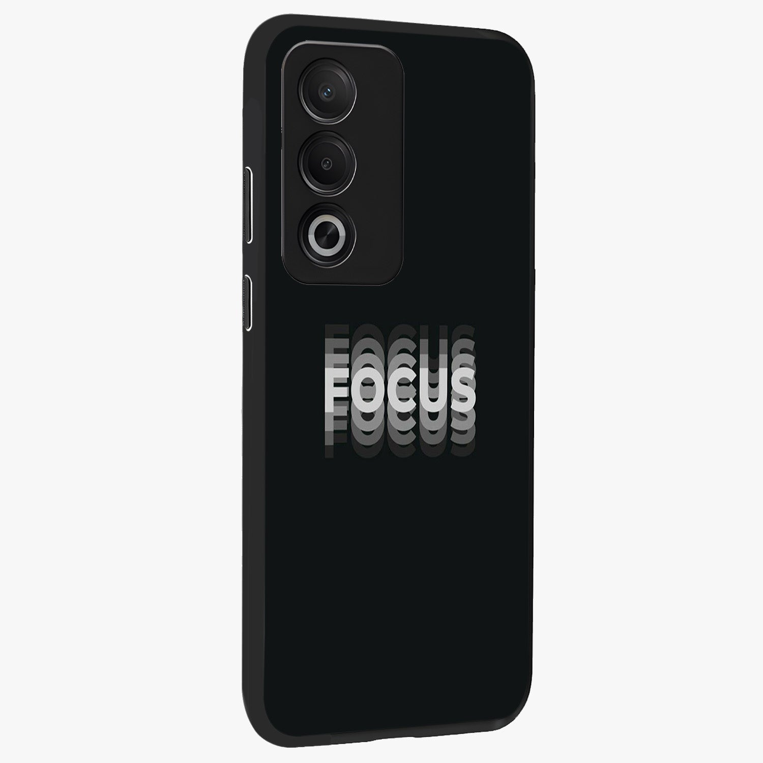 Focus Mode On Glass Case upright view showcasing strong typography statement with sleek motivational theme.