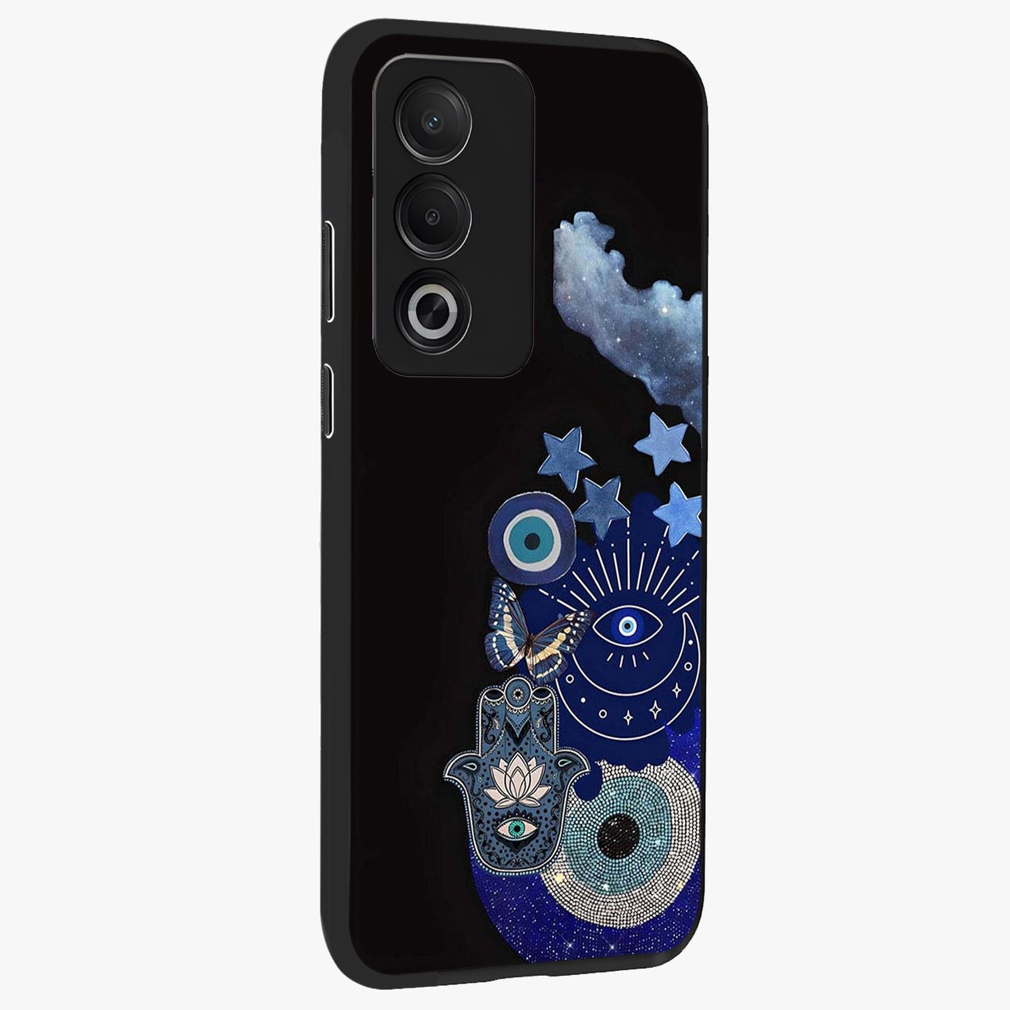 Galactic Charm Cluster Glass Case upright view showcasing glowing cosmic charm artwork with magical celestial style.