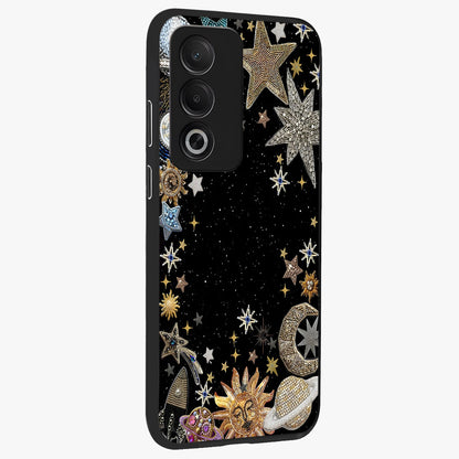 Galactic Jewel Stars Glass Case upright view showcasing glittering star jewel artwork with vibrant galaxy theme.