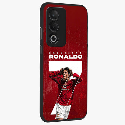 Goal Celebration Legacy Glass Case upright view showcasing dynamic football inspired artwork with victory celebration aesthetic.