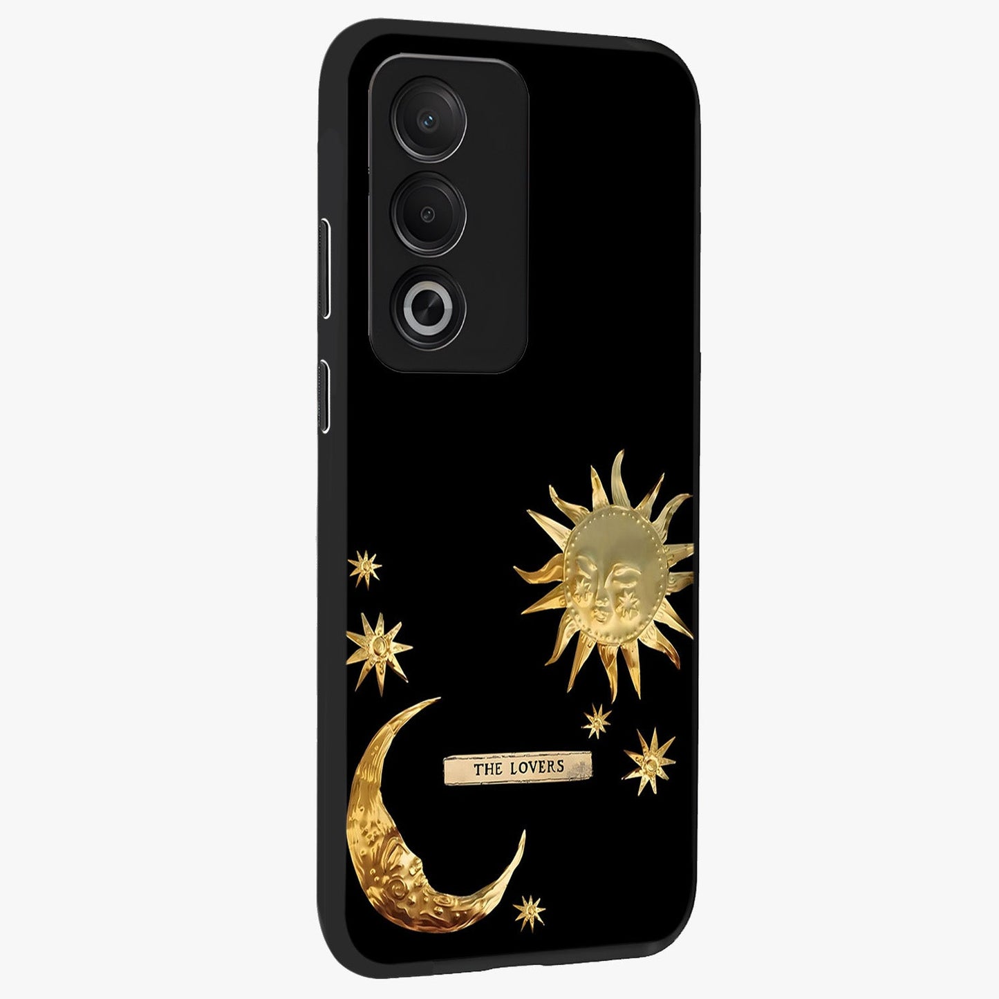 Gold Sun Blush Glass Case upright view showcasing glowing sun artwork with elegant celestial theme.