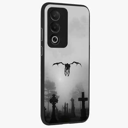 Graveyard Shadow Descent Glass Case upright view showcasing haunting graveyard artwork with dramatic dark theme.
