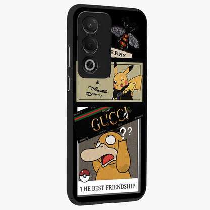 Gucci Play Mashup Glass Case upright view showcasing trendy luxury inspired artwork with modern fashion theme.