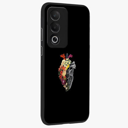 Heart With Flowers Glass Case upright view showcasing decorative heart and floral artwork with sweet romantic theme.