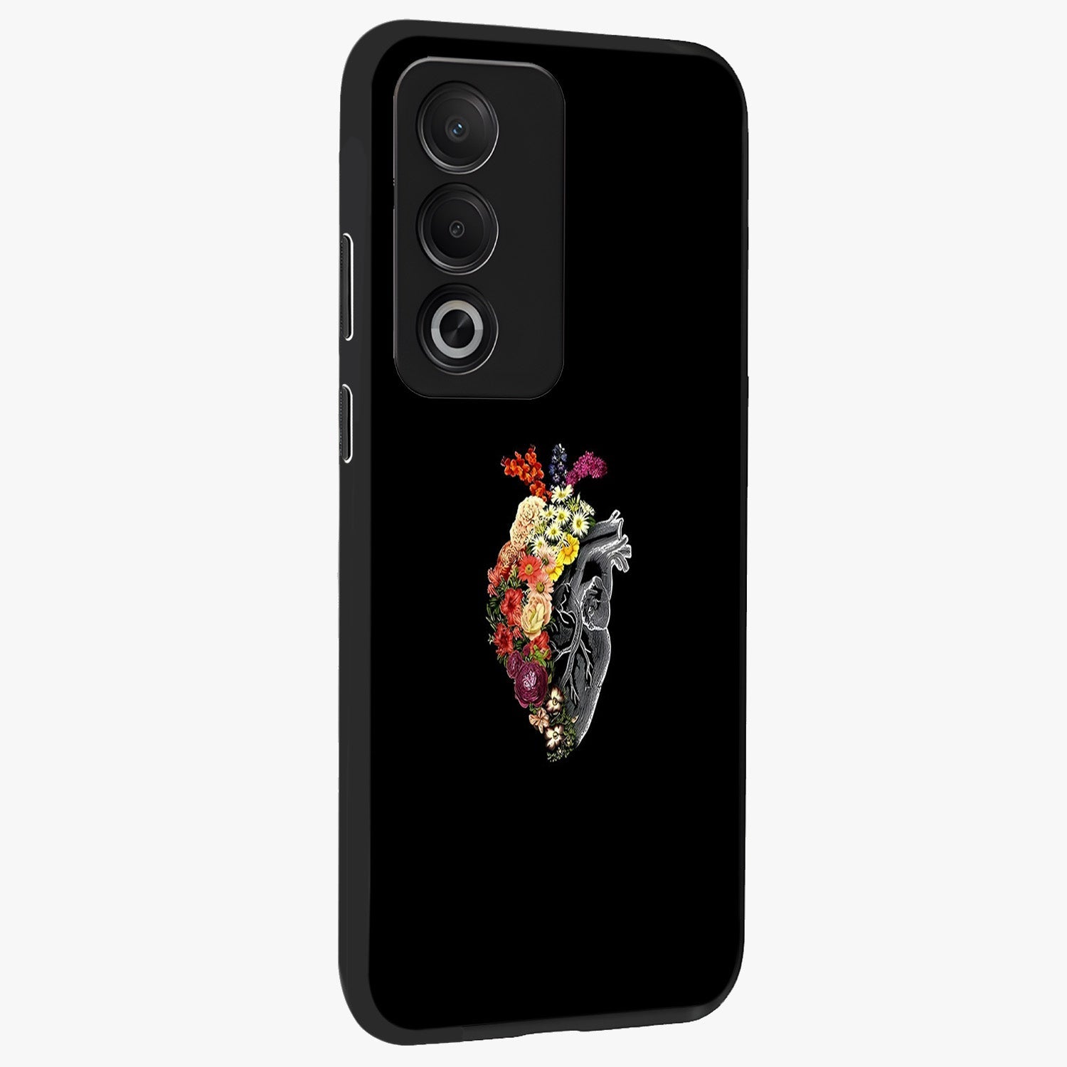 Heart With Flowers Glass Case upright view showcasing decorative heart and floral artwork with sweet romantic theme.