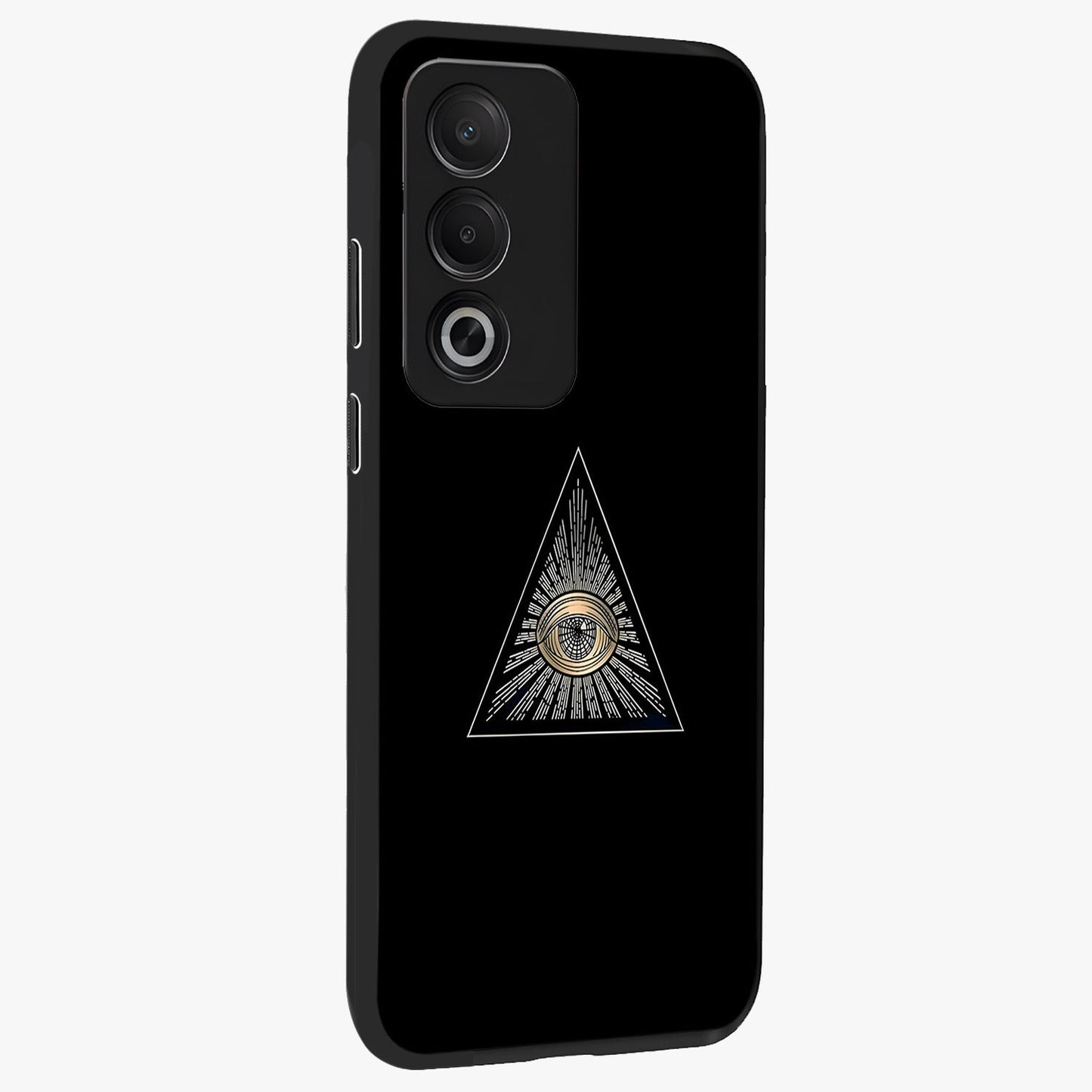 Illuminati Evil Glass Case upright view showcasing striking illuminati artwork with mysterious symbolic theme.