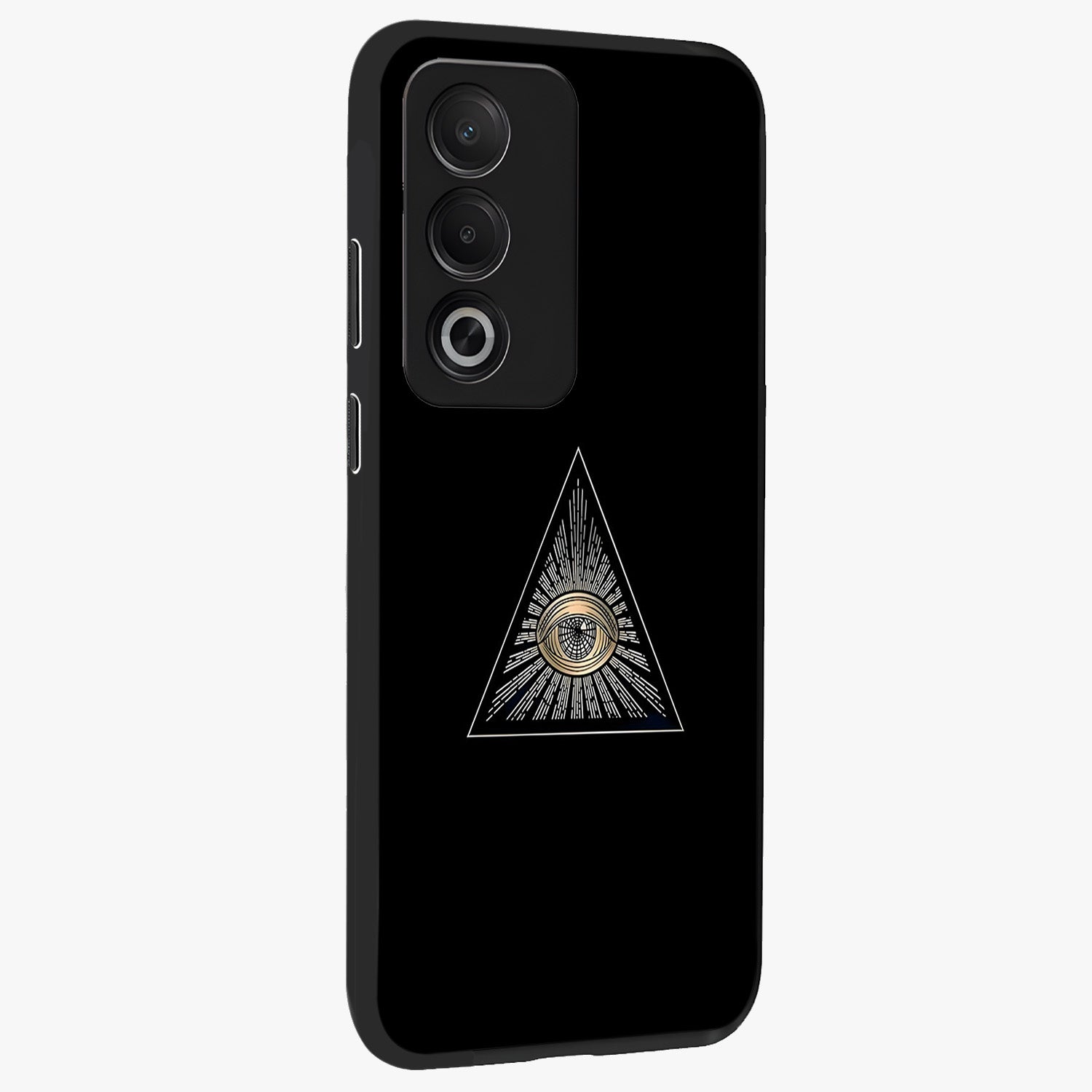 Illuminati Evil Glass Case upright view showcasing striking illuminati artwork with mysterious symbolic theme.