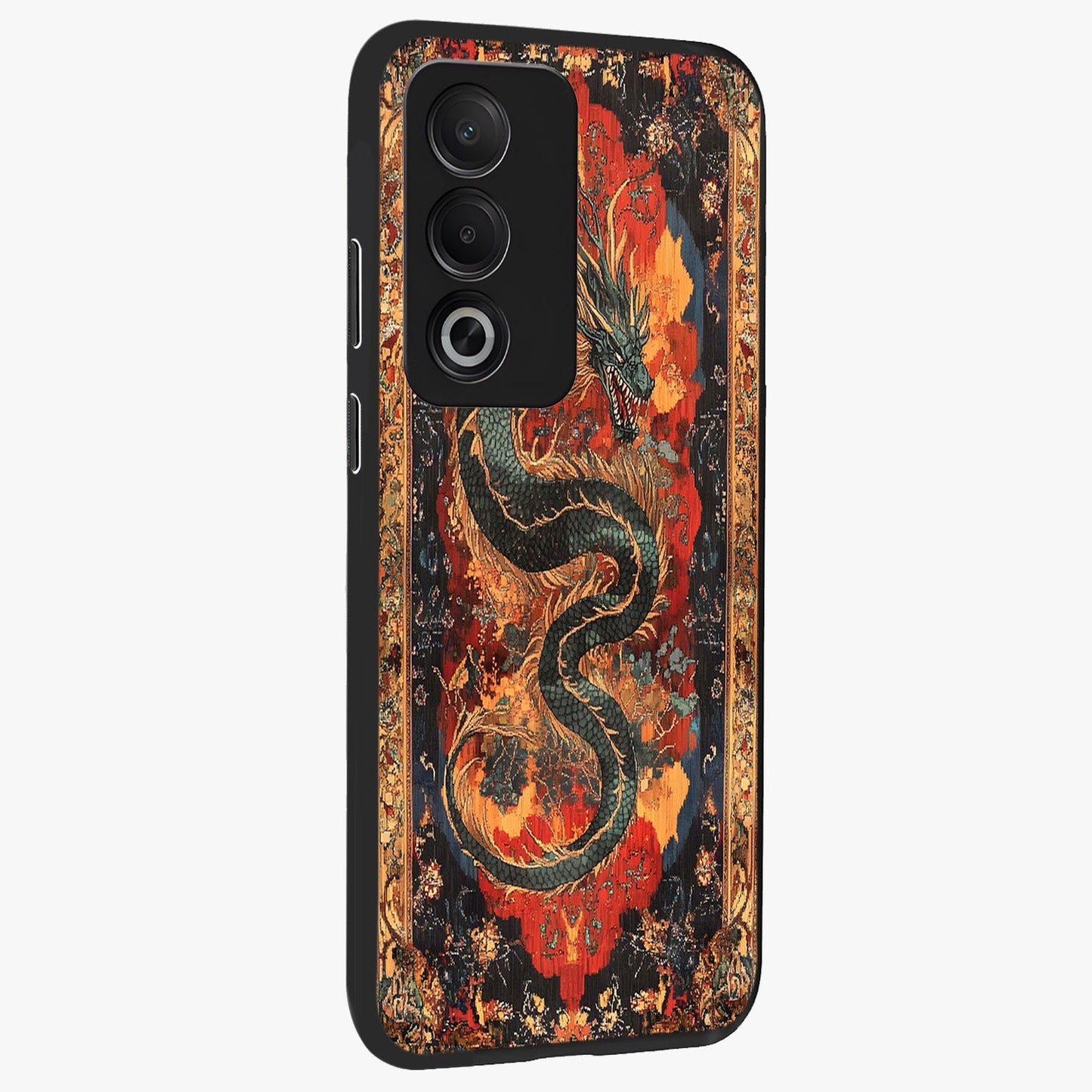 Inferno Dragon Soul Glass Case upright view showcasing intense dragon artwork with fantasy fire theme.