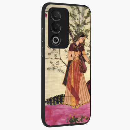 Lady With Veena Art Glass Case upright view showcasing classical veena artwork with traditional artistic theme.