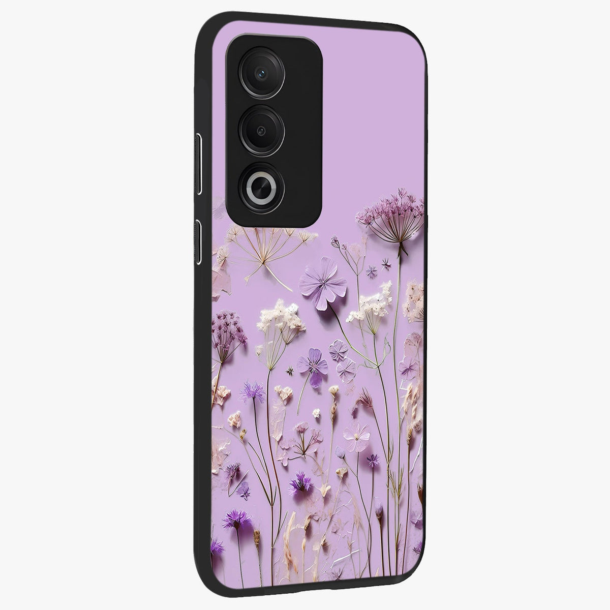 Lavender Blossom Dream Glass Case upright view showcasing delicate lavender blossom artwork with peaceful floral theme.