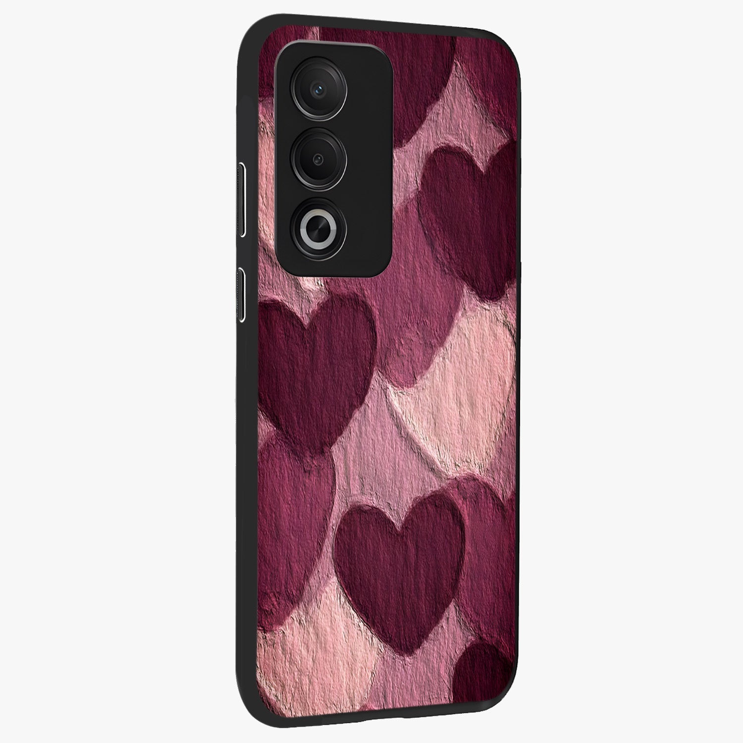 Layered Paper Hearts Glass Case upright view showcasing decorative layered heart artwork with sweet love theme.