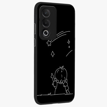 Line Art Girl With Shooting Stars Glass Case upright view showcasing delicate shooting stars artwork with minimal artistic theme.