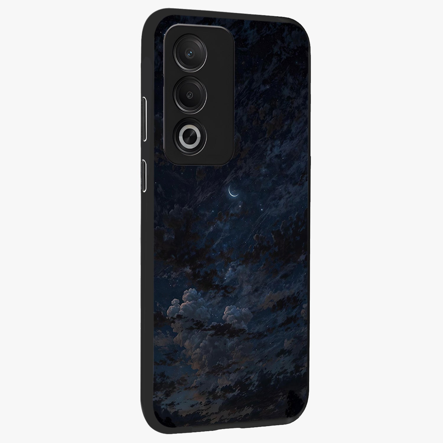 Lunar Veil Silence Glass Case upright view showcasing calm moon themed artwork with serene night atmosphere.