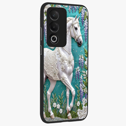 Majestic Floral Stallion Glass Case upright view showcasing dramatic horse artwork with decorative floral theme.