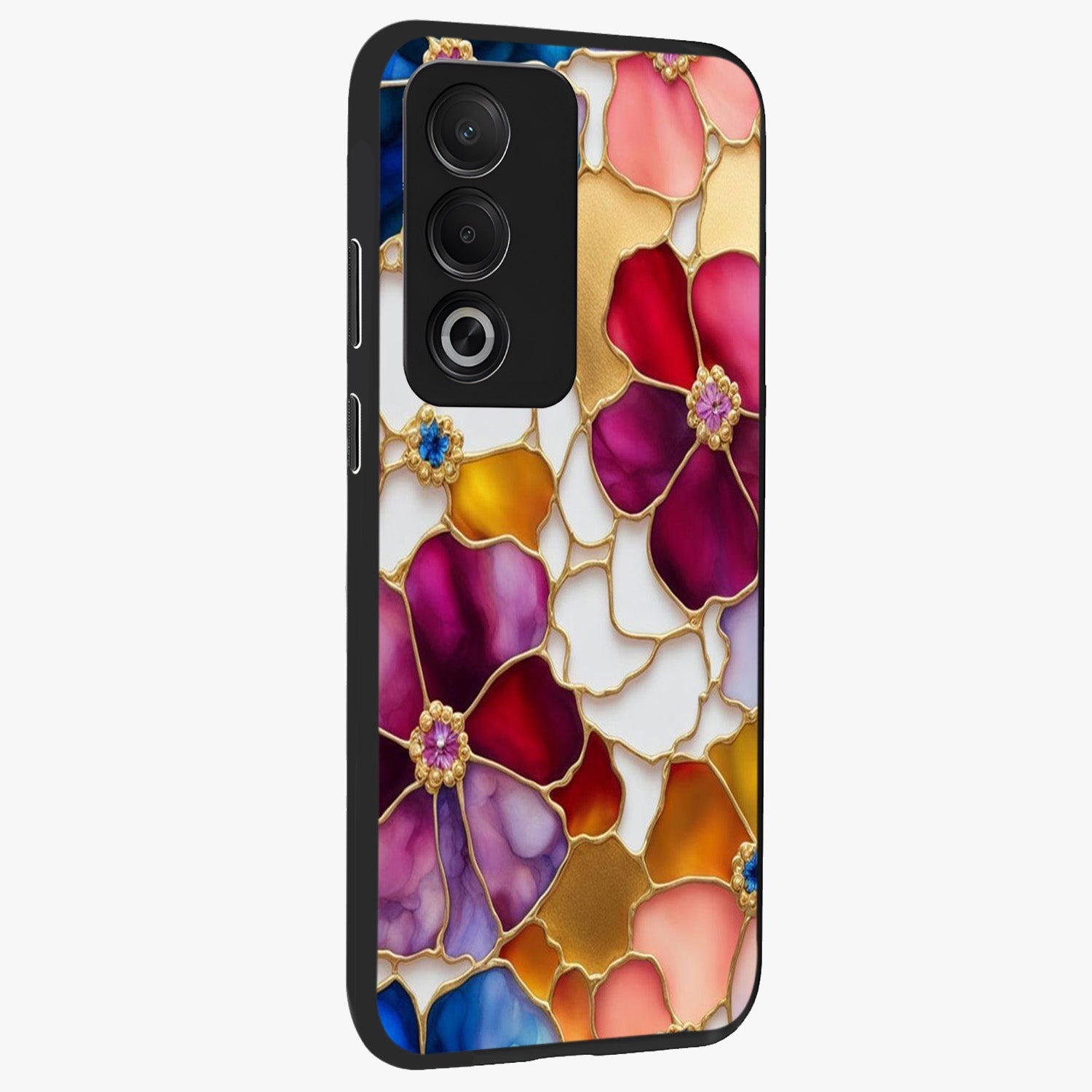 Marble Flower Pattern Glass Case upright view showcasing decorative marble flower artwork with refined style.