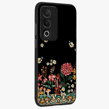 Midnight Bloom Pattern Glass Case upright view showcasing decorative floral artwork with deep night themed palette.