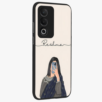 Mirror Mood Muse With Custom Name Glass Case upright view showcasing artistic mirror themed artwork with personalized aesthetic.