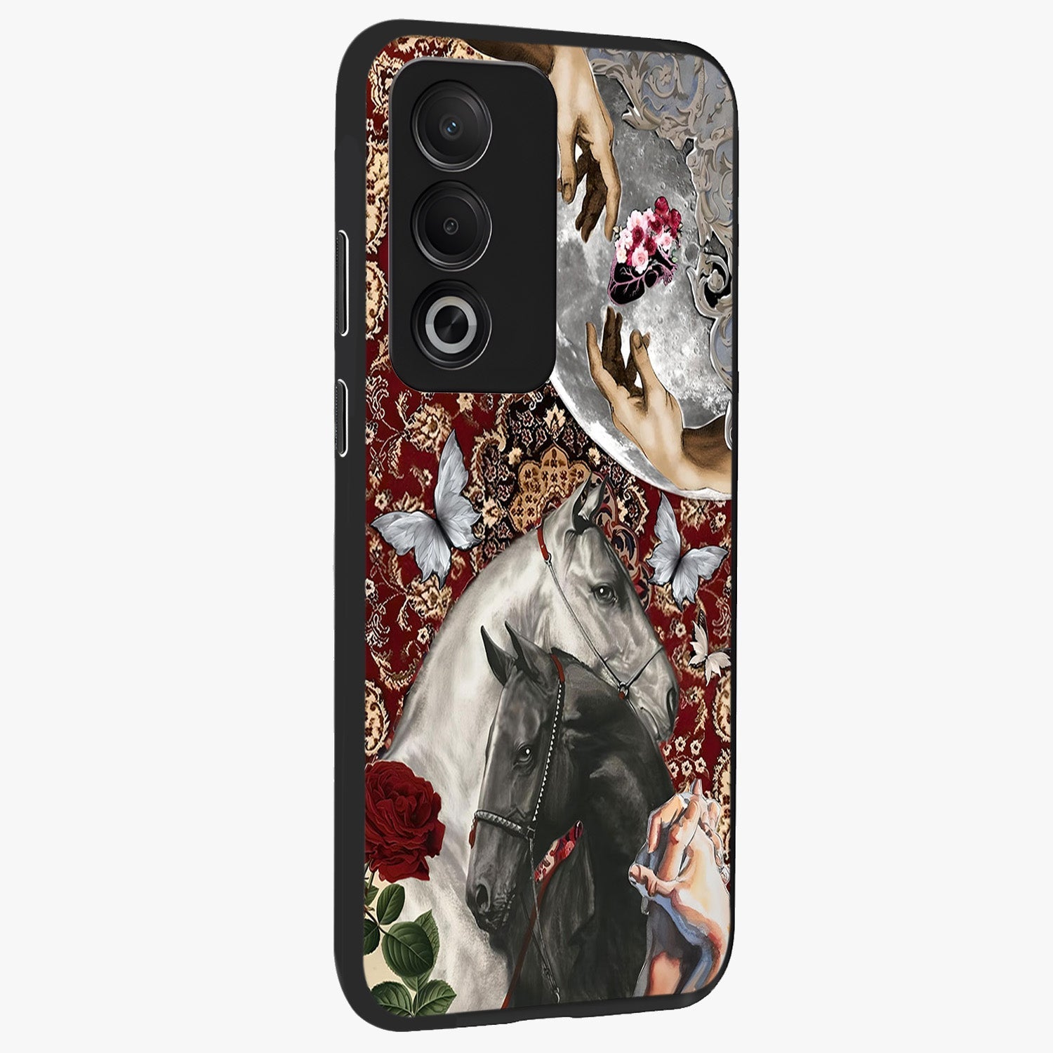 Moonlit Royal Stallion Glass Case upright view showcasing dramatic horse artwork with glowing moon themed design.