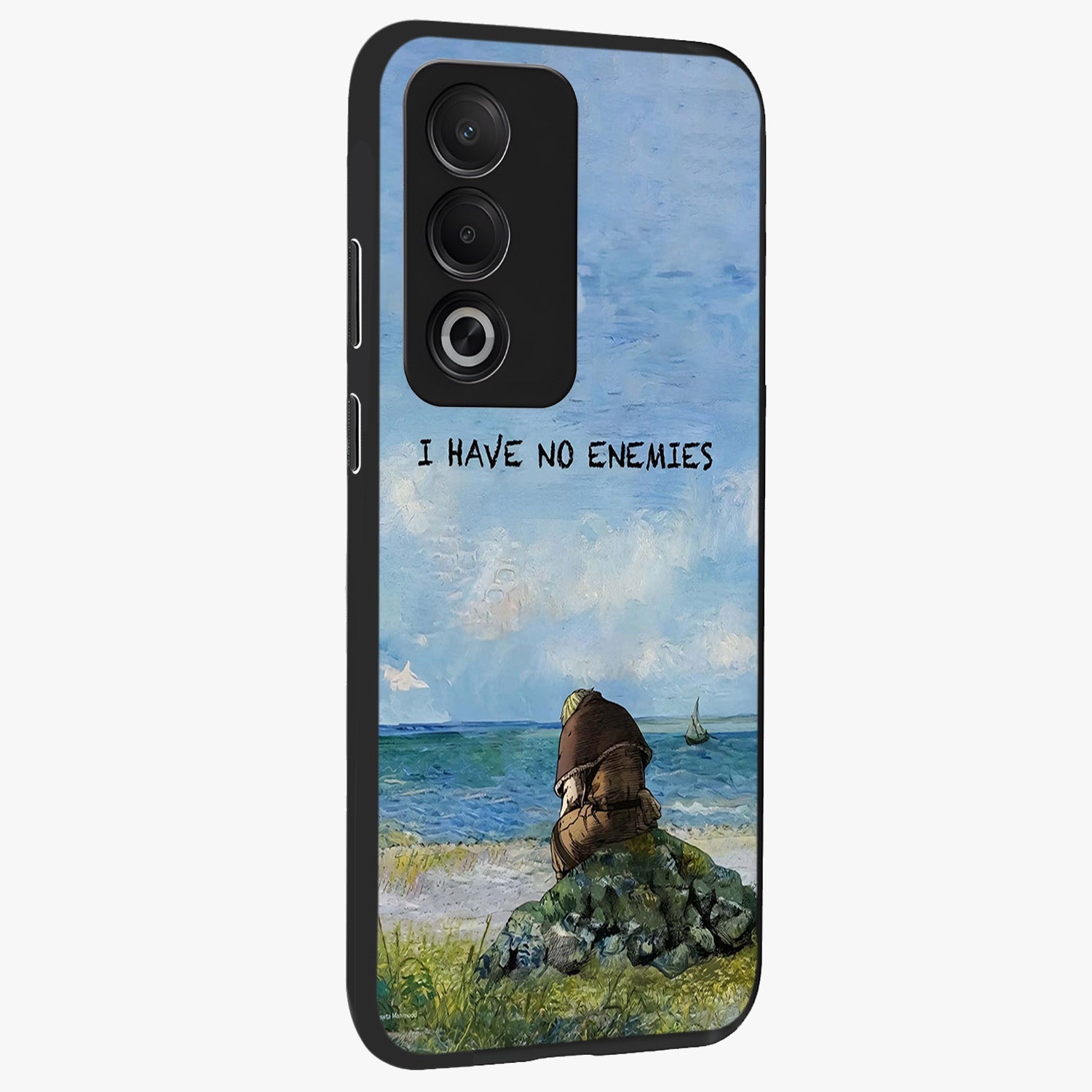 Peace Beyond War Glass Case upright view showcasing powerful peace symbol artwork with inspirational theme.