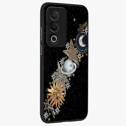 Pearls Universe Object Glass Case upright view showcasing decorative pearl themed artwork with cosmic elegance.