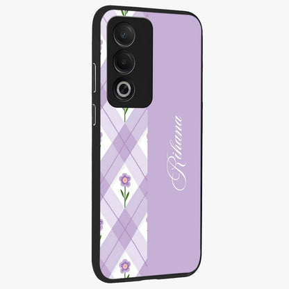 Purple Diamond Floral Glass Case upright view showcasing vibrant floral artwork with stylish geometric theme.