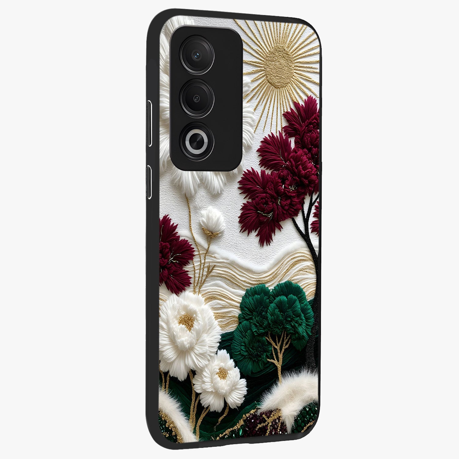 Radiant Bloom Elegance Glass Case upright view showcasing decorative flower artwork with refined botanical theme.