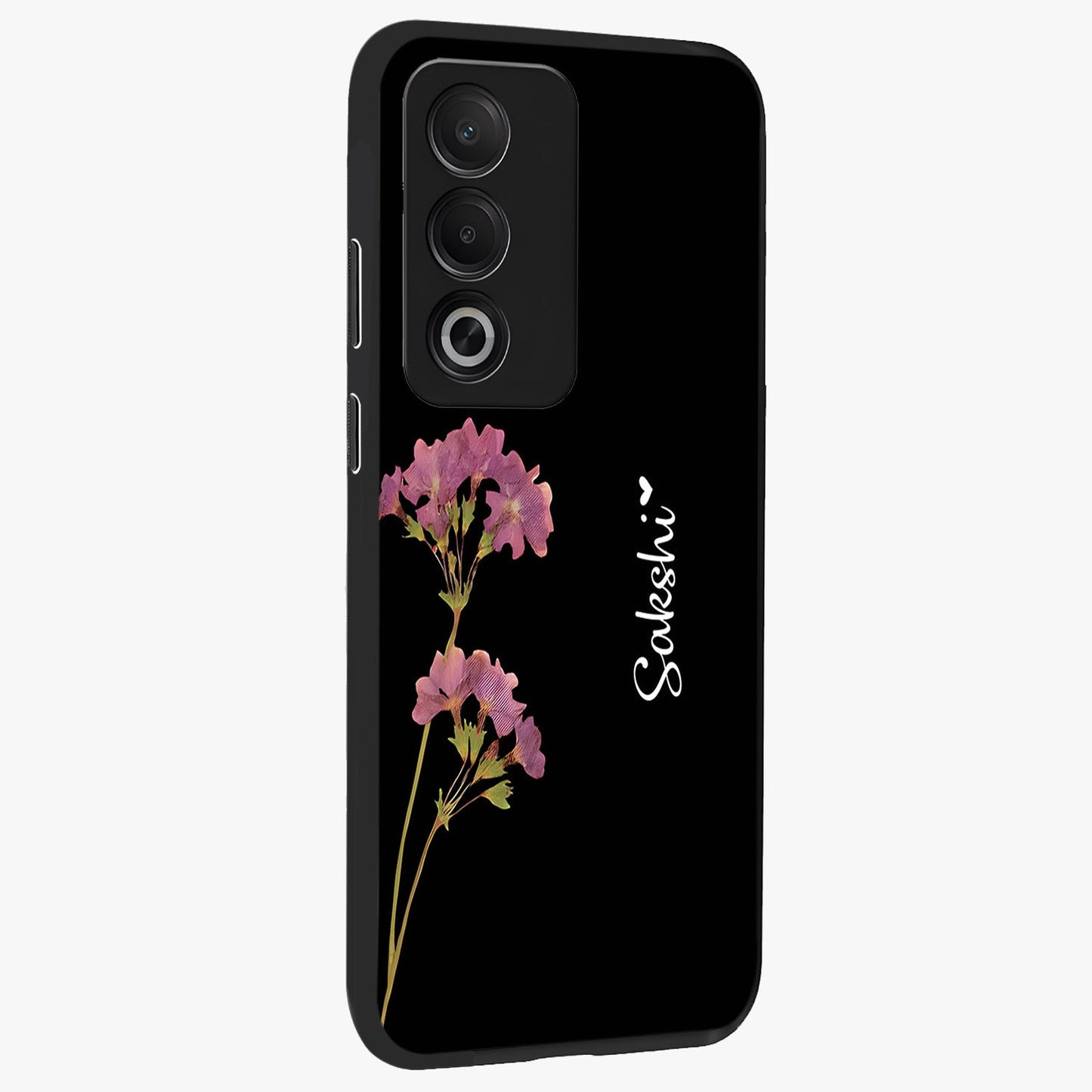 Riching Lavender Flower Custom Name Glass Case upright view showcasing elegant lavender floral artwork with personalized aesthetic.