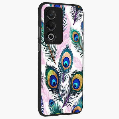 Royal Peacock Feathers Glass Case upright view showcasing elegant peacock feather artwork with decorative royal theme.