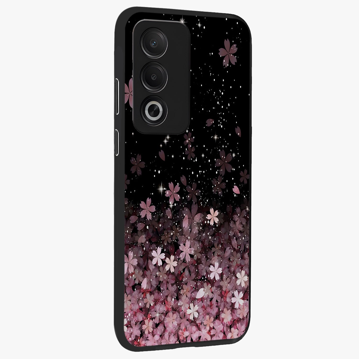 Small Starry Flowers Glass Case upright view showcasing charming floral artwork with dreamy starry theme.