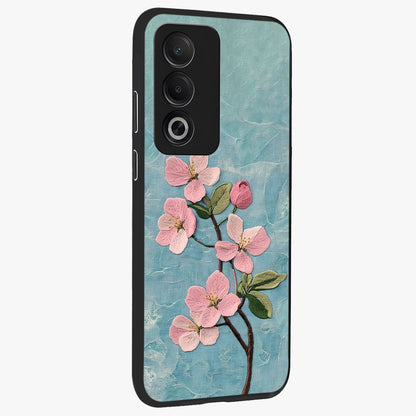 Threaded Blossom Breeze Glass Case upright view showcasing graceful flower artwork with calm botanical theme.