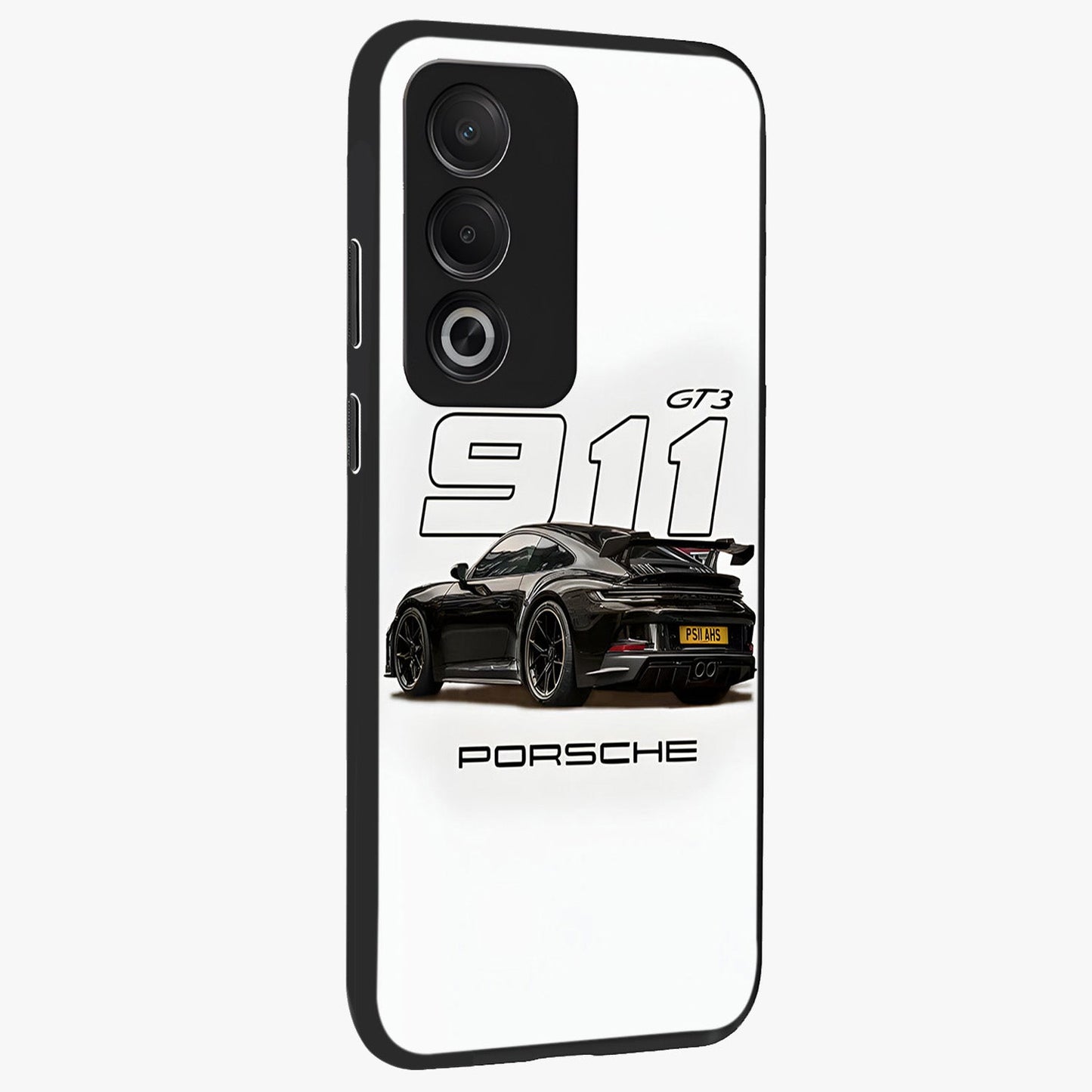 Turbo Legacy Icon Glass Case upright view showcasing bold racing inspired artwork with classic car theme.