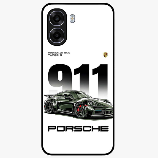 911 Turbo Dominance Glass Case showing clean flat back view with bold 911 sports car artwork and glossy glass finish.