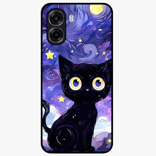 Abstract Cat Art Glass Case showing flat back view with artistic cat illustration and glossy glass finish.